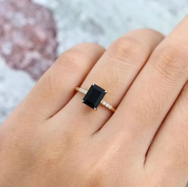 Black Diamond Solitaire Engagement Ring - Image 4
