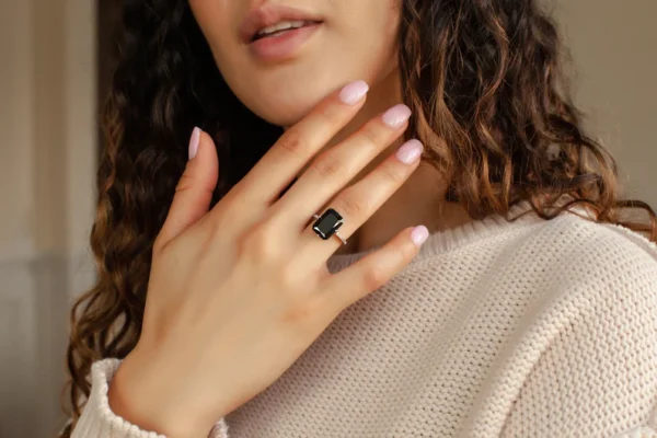 Black Diamond Solitaire Ring Sterling Silver, Ring - Image 4