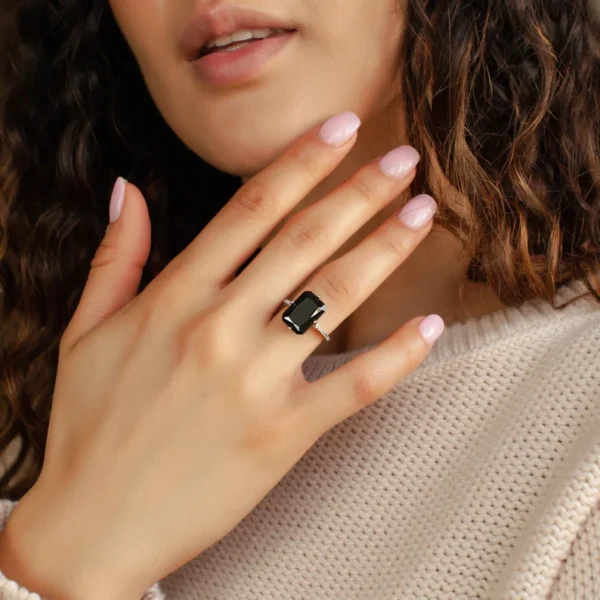 Black Diamond Solitaire Ring Sterling Silver, Ring