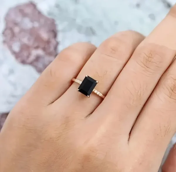 Black Diamond Solitaire Engagement Ring - Image 5